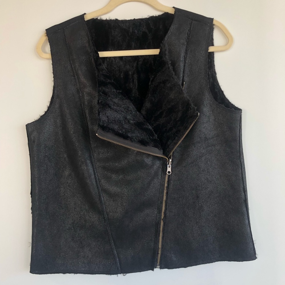 C&C California Black Reversible Fur Moto Vest